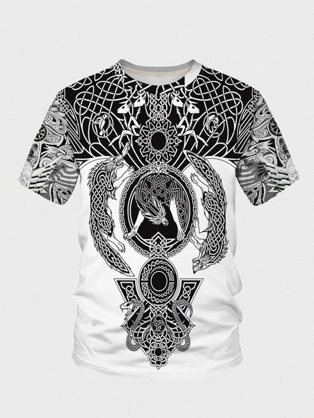 men wolf & snake print tee g97m#, White;black