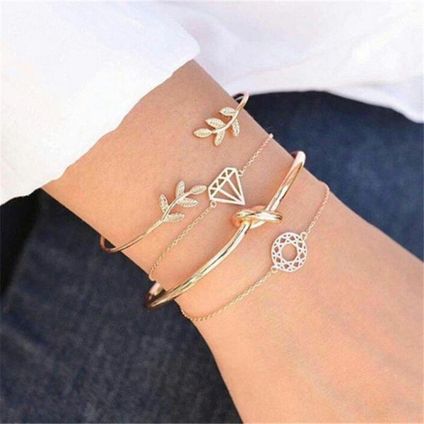 woozu 4pcs/set bohemian gold color leaf hollow pendant open knot bracelet set for women punk boho beach bangle jewelry gift1, Black
woozu 4pcs/set bohemian gold color leaf hollow pendant open knot bracelet set for women punk boho beach bangle jewelry gift1, Black