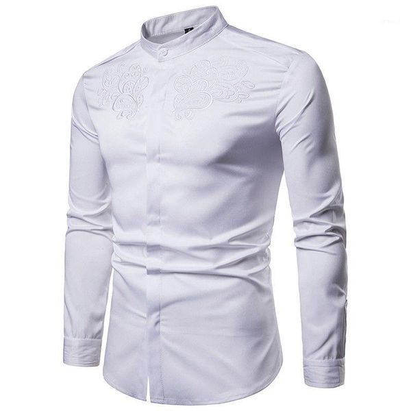 men new luxury slim fit embroidered shirt male stand collar dress formal shirt solid casual shirts man1, White;black
men new luxury slim fit embroidered shirt male stand collar dress formal shirt solid casual shirts man1, White;black