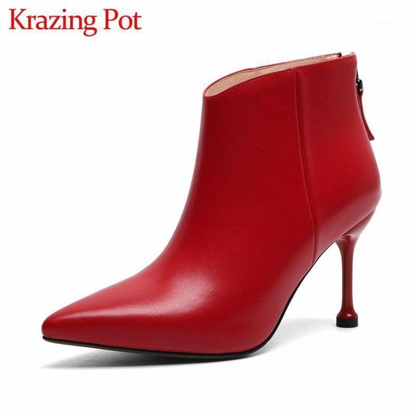 krazing pot solid genuine leather pointed toe stiletto high heels beauty lady classic basic wedding winter zip ankle boots l301, Black
krazing pot solid genuine leather pointed toe stiletto high heels beauty lady classic basic wedding winter zip ankle boots l301, Black