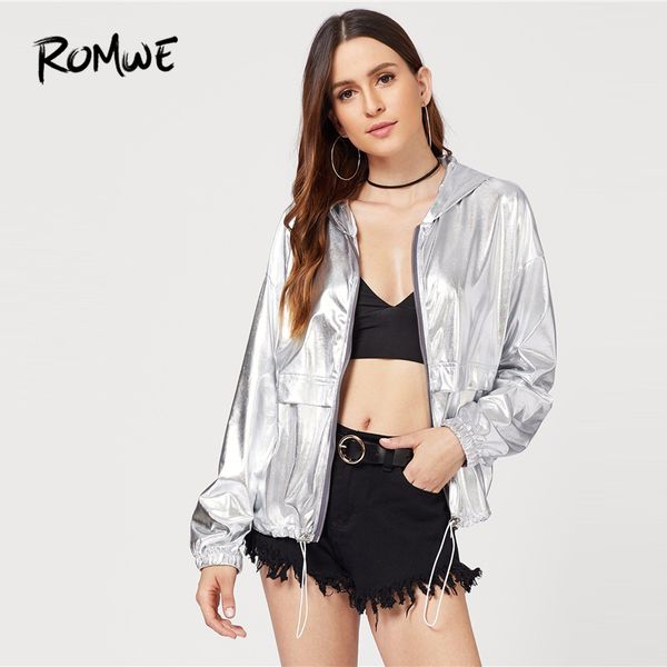 romwe metallic drawstring hooded coats and jackets women clubbing silver reflective jacket women spring zipper streetwear jacket t200111, Black;brown
romwe metallic drawstring hooded coats and jackets women clubbing silver reflective jacket women spring zipper streetwear jacket t200111, Black;brown