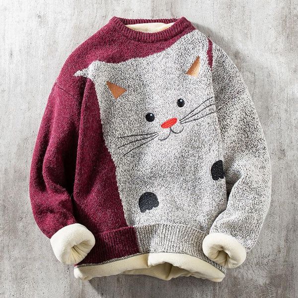 men's sweaters and women's winter warmth velvet thick christmas gifts cartoon cat knitted crew neck pullovers, White;black
men's sweaters and women's winter warmth velvet thick christmas gifts cartoon cat knitted crew neck pullovers, White;black