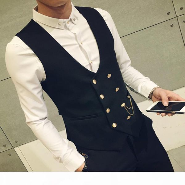 2018 mens vests and waistcoats slim fit masculino cotton double breasted sleeveless jacket waistcoat suit collar men suit vest, Black;white
2018 mens vests and waistcoats slim fit masculino cotton double breasted sleeveless jacket waistcoat suit collar men suit vest, Black;white