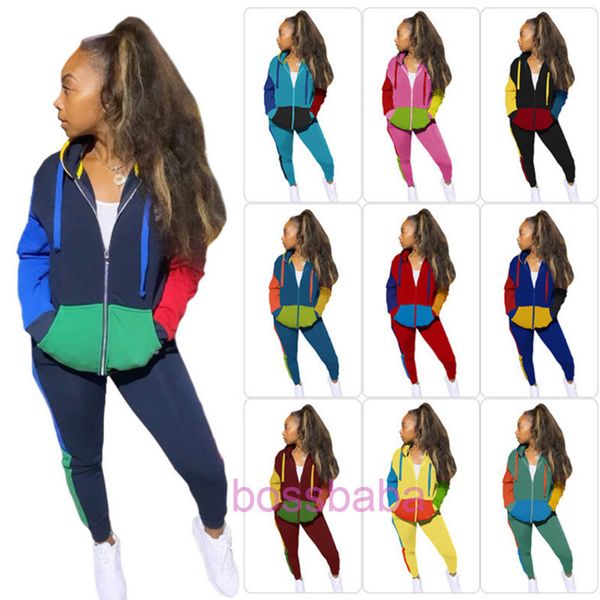 women tracksuits two pieces set designer clothes 2021 outfits multi color splicing zipper hoodie coat pants leisure sportwear, White
women tracksuits two pieces set designer clothes 2021 outfits multi color splicing zipper hoodie coat pants leisure sportwear, White