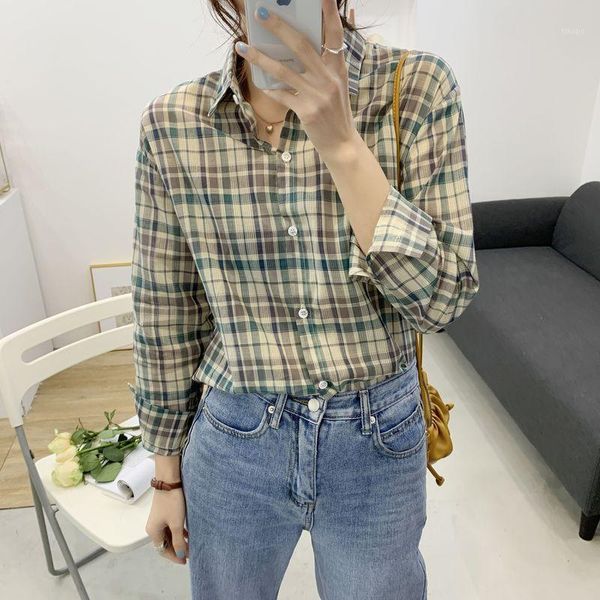 spring summer simple plaid shirts women casual vintage turn-down collar long sleeve blouse female all match chic blusas1, White
spring summer simple plaid shirts women casual vintage turn-down collar long sleeve blouse female all match chic blusas1, White