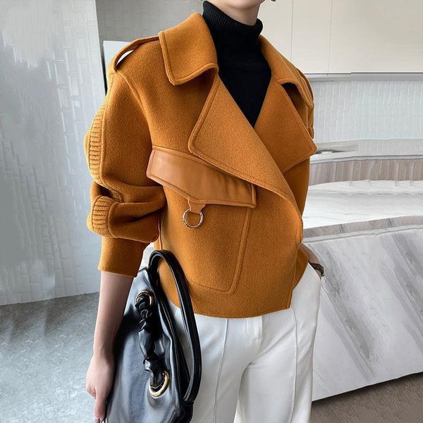 women's wool & blends 2022 autumn high end short sided woolen overcoat women fashion loose leisure motorcycle jackct, Black
women's wool & blends 2022 autumn high end short sided woolen overcoat women fashion loose leisure motorcycle jackct, Black