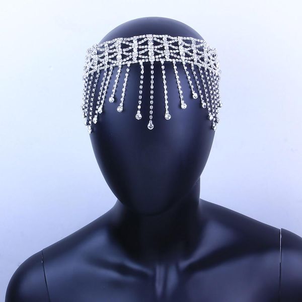 bridal rhinestone forehead chain jewelry headpiece for women indian tassel crystal head chain wedding hair accessories, Golden;silver 
bridal rhinestone forehead chain jewelry headpiece for women indian tassel crystal head chain wedding hair accessories, Golden;silver