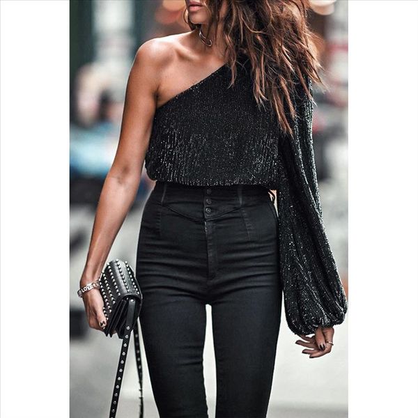 2020 tied backless one shoulder sequins blouse women solid color lantern sleeve clubwear blouse lace up women shirts, White
2020 tied backless one shoulder sequins blouse women solid color lantern sleeve clubwear blouse lace up women shirts, White