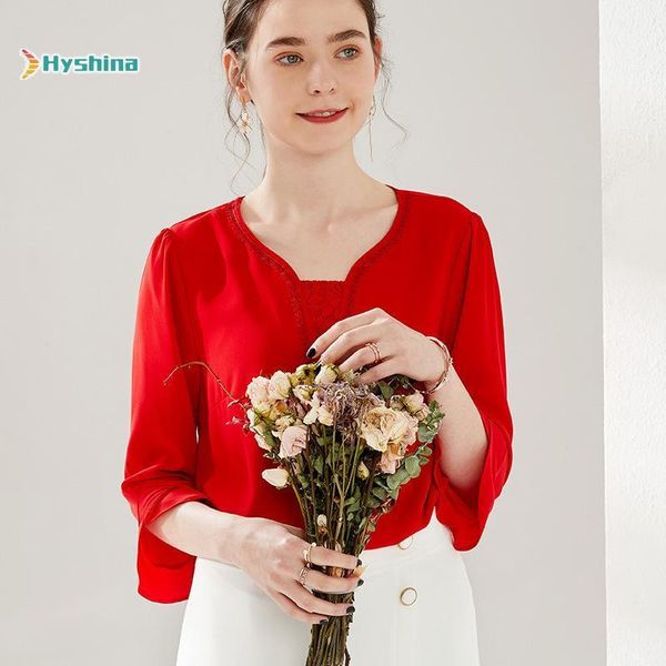 women's red chiffon shirt korean lace round neck temperament women's seven point sleeve1, White
women's red chiffon shirt korean lace round neck temperament women's seven point sleeve1, White