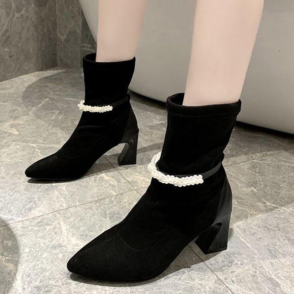 fashion string square heels ankle for elegant woman pointed to winter boots elastic ladies slip, Black
fashion string square heels ankle for elegant woman pointed to winter boots elastic ladies slip, Black