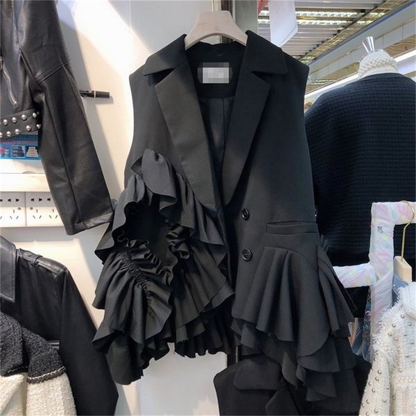 superaen spring and autumn new solid irregular spliced ruffles loose notched waistcoat black slim vest women 201214, Black;white
superaen spring and autumn new solid irregular spliced ruffles loose notched waistcoat black slim vest women 201214, Black;white