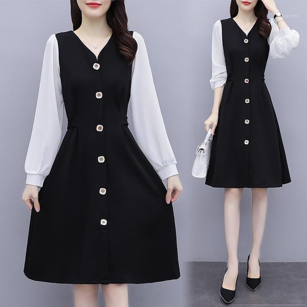 coigarsam 5xl plus size french style women dress new spring high waist dresses black 30581, Black;gray
coigarsam 5xl plus size french style women dress new spring high waist dresses black 30581, Black;gray