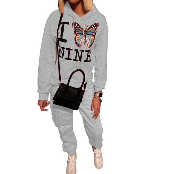 women's butterfly letter print hooded sweatshirt jogger pant set 2 pieces sports tracksuit female autumn casual chic streetwear, Gray
women's butterfly letter print hooded sweatshirt jogger pant set 2 pieces sports tracksuit female autumn casual chic streetwear, Gray