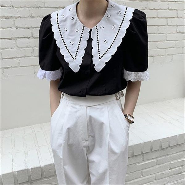 hook flowers color hit vintage new 2020 female retro loose single breasted korean chic summer retro shirts, White
hook flowers color hit vintage new 2020 female retro loose single breasted korean chic summer retro shirts, White
