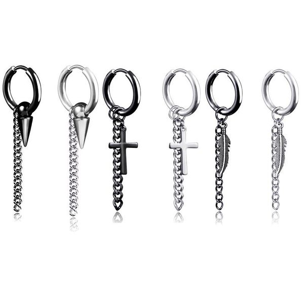 1pc punk stainless steel cross leave tassel hoop earrings for women men rock cone feather chain pendant earrings jewelry e319, Golden;silver
1pc punk stainless steel cross leave tassel hoop earrings for women men rock cone feather chain pendant earrings jewelry e319, Golden;silver