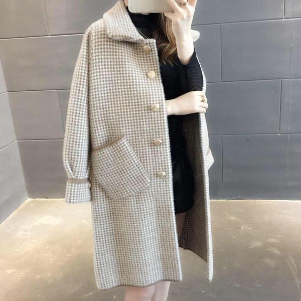 women's fur & faux plaid mink cashmere sweater knitted cardigan autumn and winter thick coat long korean loose mujer l02, Black
women's fur & faux plaid mink cashmere sweater knitted cardigan autumn and winter thick coat long korean loose mujer l02, Black