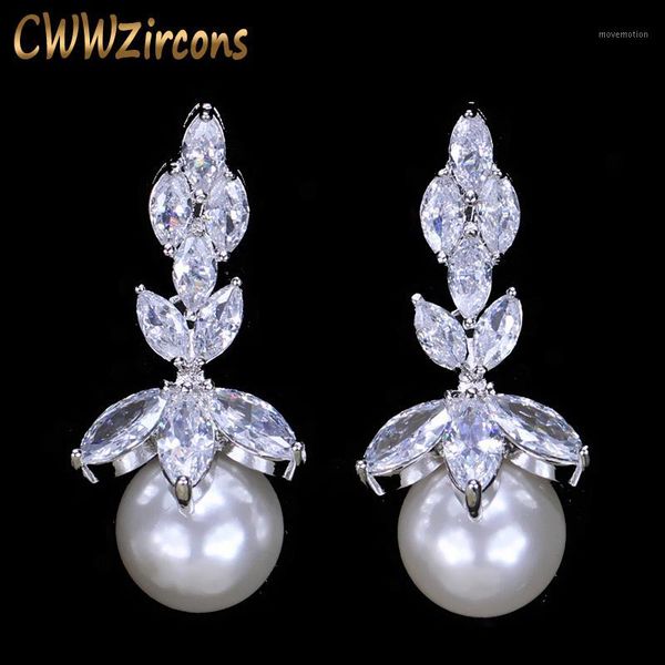 cwwzircons bling marquise cut cubic zirconia stone big wedding party pearl drop earrings jewelry for women cz1311, Silver 
cwwzircons bling marquise cut cubic zirconia stone big wedding party pearl drop earrings jewelry for women cz1311, Silver