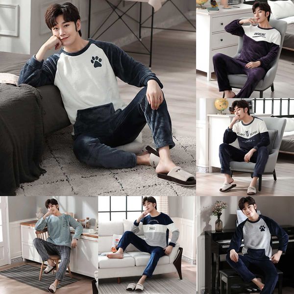 2020 winter long sleeve thick warm flannel pajamas sets for men coral velvet sleepwear suit pyjamas lounge homewear home clothes q1216, Black;white
2020 winter long sleeve thick warm flannel pajamas sets for men coral velvet sleepwear suit pyjamas lounge homewear home clothes q1216, Black;white