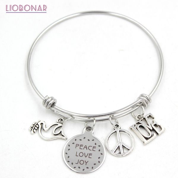 arrival stainless steel wire adjustable expandble new love joy peace sign dove charm bracelet bangle women jewelry
arrival stainless steel wire adjustable expandble new love joy peace sign dove charm bracelet bangle women jewelry
