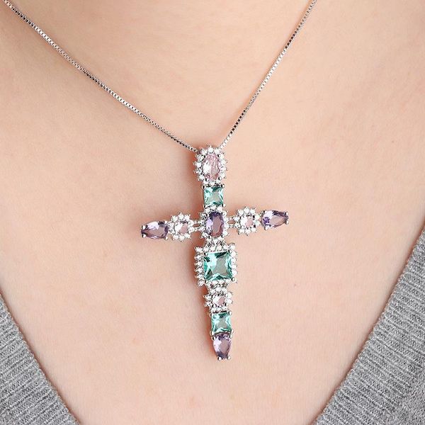 pendant necklaces lucky female cross crystal pendants shiny zirconia choker fashion jewelry necklace for women gifts, Silver
pendant necklaces lucky female cross crystal pendants shiny zirconia choker fashion jewelry necklace for women gifts, Silver
