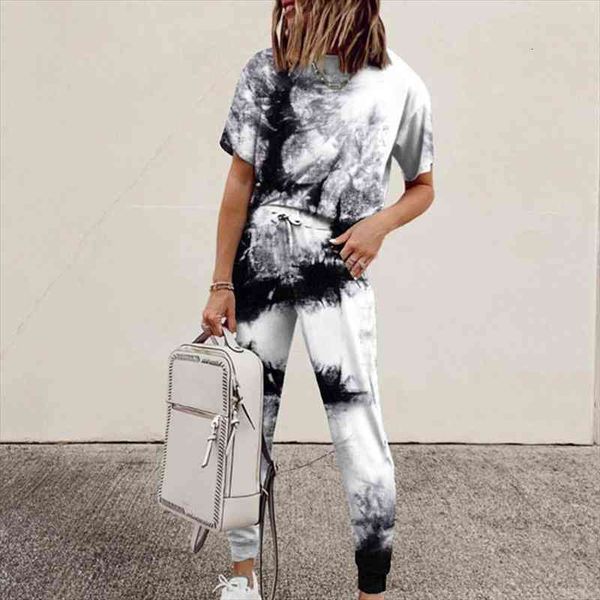 women casual tie-dye print 2 piece set o neck short sleeve drawstring lace up long pant summer sport loose, White
women casual tie-dye print 2 piece set o neck short sleeve drawstring lace up long pant summer sport loose, White