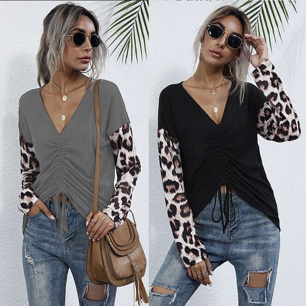 casual t-shirt with color matching and pleating for women's autumn fit leopard print multi-functional top, Black;gray
casual t-shirt with color matching and pleating for women's autumn fit leopard print multi-functional top, Black;gray