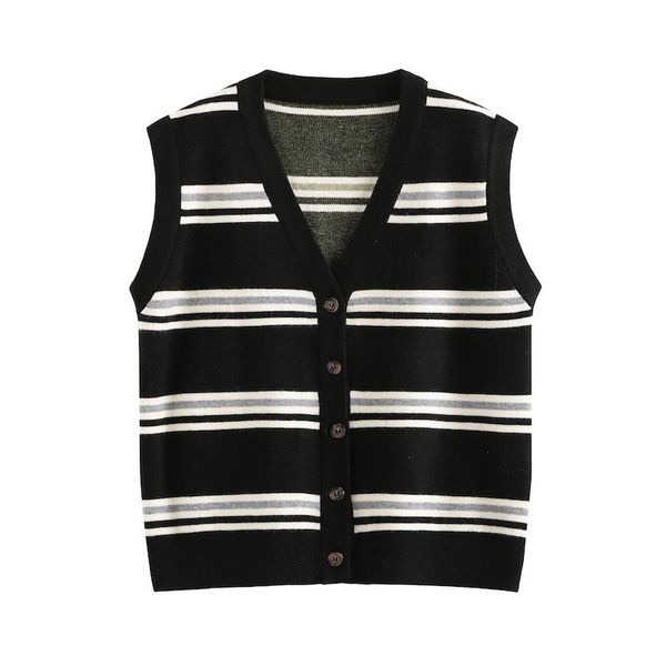 2021 new small fragrance color matching horizontal stripe vest female v-neck knitted sleeveless loose vest jacket, White;black
2021 new small fragrance color matching horizontal stripe vest female v-neck knitted sleeveless loose vest jacket, White;black
