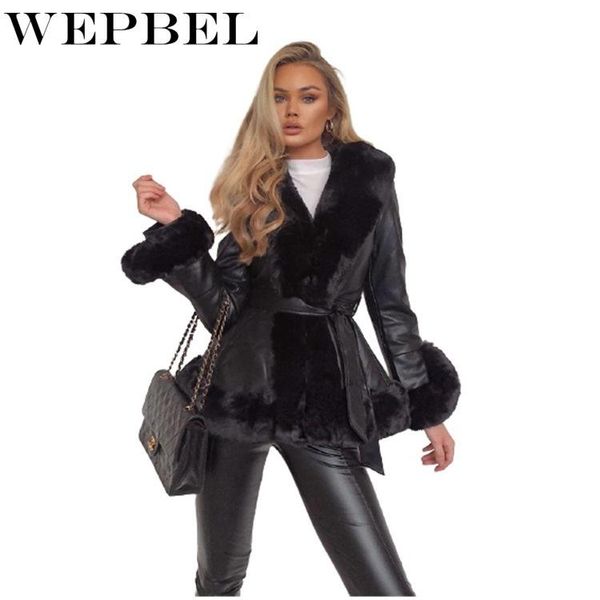 wepbel winter fashion long sleeve slim fit lace up turn-down collar faux fur jacket women's casual warm faux leather pu coat, Black
wepbel winter fashion long sleeve slim fit lace up turn-down collar faux fur jacket women's casual warm faux leather pu coat, Black