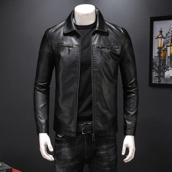 men's fur & faux 2021 motorcycle leather jacket men autumn turn-down collar business casual slim male clothes plus size pu coats, Black
men's fur & faux 2021 motorcycle leather jacket men autumn turn-down collar business casual slim male clothes plus size pu coats, Black