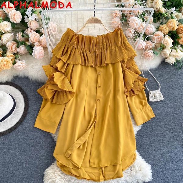 alphalmoda new stylish pleated ruffle sleeve shirt collar single breasted loose shirt solid women fashion1, White
alphalmoda new stylish pleated ruffle sleeve shirt collar single breasted loose shirt solid women fashion1, White