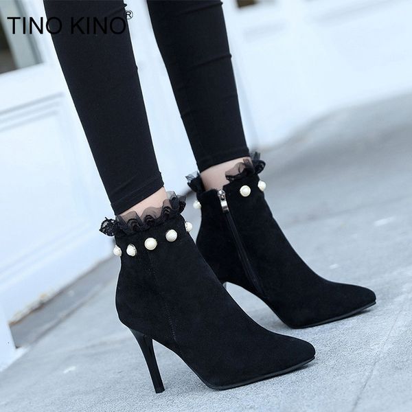 2021 new women pointed toe pearl ankle boots lace pump thin high heels autumn ladies flock elegant fashion shoes k1bk, Black
2021 new women pointed toe pearl ankle boots lace pump thin high heels autumn ladies flock elegant fashion shoes k1bk, Black