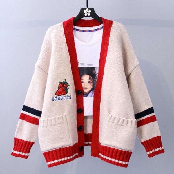 womens sweaters winter loose outer wear embroidery sequined berry knitted cardigan jacket jacquard ladys clothing, White;black
womens sweaters winter loose outer wear embroidery sequined berry knitted cardigan jacket jacquard ladys clothing, White;black