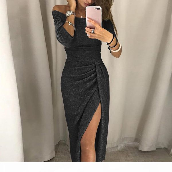 2019 women sheath knee-length bohemian solid dress off shoulder high slit bodycon dress long sleeve dresses, Black;gray
2019 women sheath knee-length bohemian solid dress off shoulder high slit bodycon dress long sleeve dresses, Black;gray