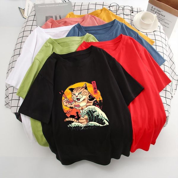japanese style illustration funny cat eating sushi graphic women t-shirt harajuku streetwear casual loose o-neck pop tshirt, White
japanese style illustration funny cat eating sushi graphic women t-shirt harajuku streetwear casual loose o-neck pop tshirt, White