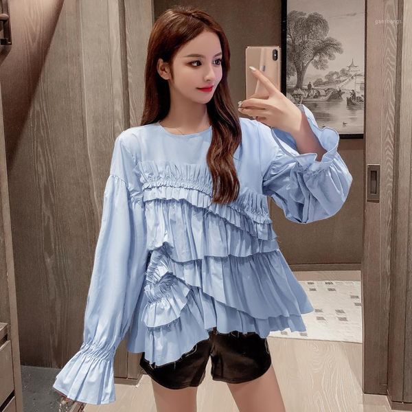 womens autumn novelty casual pullover shirt irregular blue tiered ruffled blouses1, White
womens autumn novelty casual pullover shirt irregular blue tiered ruffled blouses1, White
