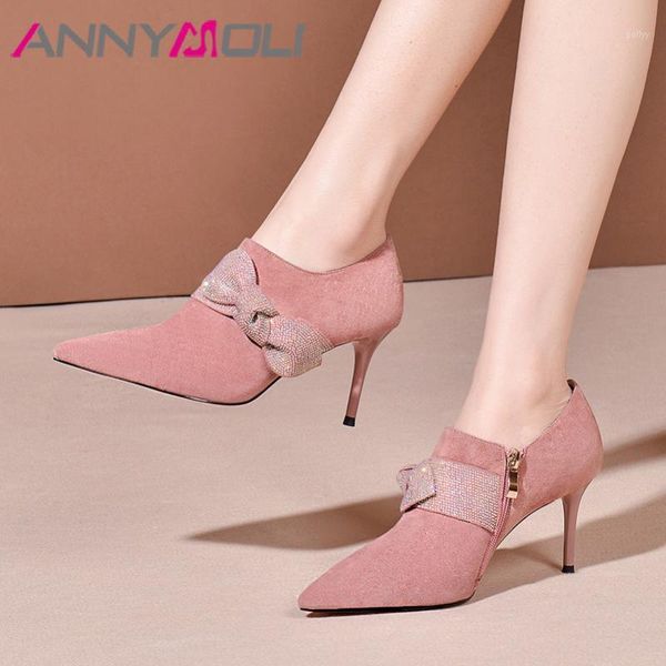 dress shoes annymoli high heels women genuine leather bow thin party kid suede zipper pointed toe pumps lady size 401, Black
dress shoes annymoli high heels women genuine leather bow thin party kid suede zipper pointed toe pumps lady size 401, Black