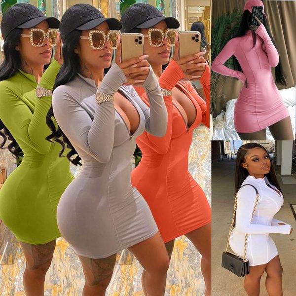 women dress printed zipper solid colour multiple colors available casual slim tight ladies dresses new 2020, Black;gray
women dress printed zipper solid colour multiple colors available casual slim tight ladies dresses new 2020, Black;gray