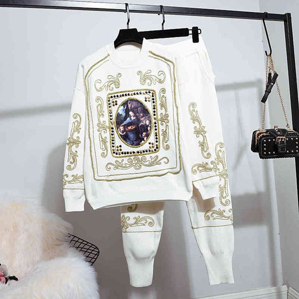 women's two piece pants autumn loose knitting outfits women rivet print long sleeve knitted sweater harem set knit ladies tracksuit op7, White
women's two piece pants autumn loose knitting outfits women rivet print long sleeve knitted sweater harem set knit ladies tracksuit op7, White