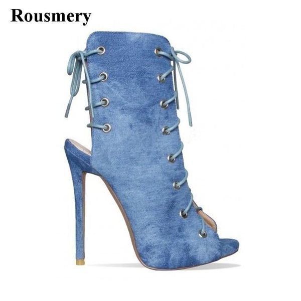 boots 2021 design women fashion open toe lace-up ankle gladiator cut-out denim high heel short thin dress shoes, Black
boots 2021 design women fashion open toe lace-up ankle gladiator cut-out denim high heel short thin dress shoes, Black