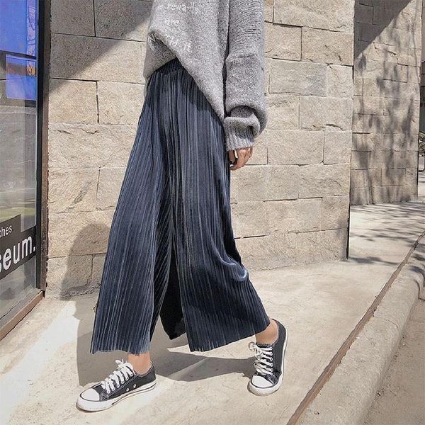 solid color gold velvet pleated wide leg pants 2019 korean version of elastic waist loose pants all-match slacks straight pants, Black;white
solid color gold velvet pleated wide leg pants 2019 korean version of elastic waist loose pants all-match slacks straight pants, Black;white