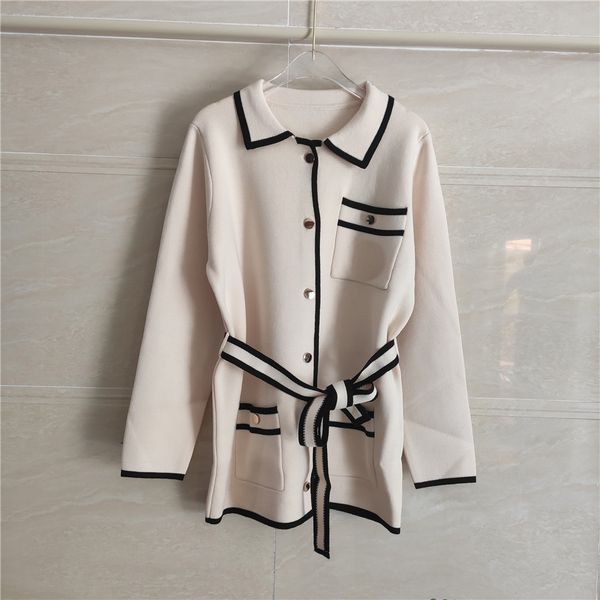 120 2021 spring sweater long sleeve lapel neck black red blue pink sweater luxury womens clothes dl, White;black
120 2021 spring sweater long sleeve lapel neck black red blue pink sweater luxury womens clothes dl, White;black