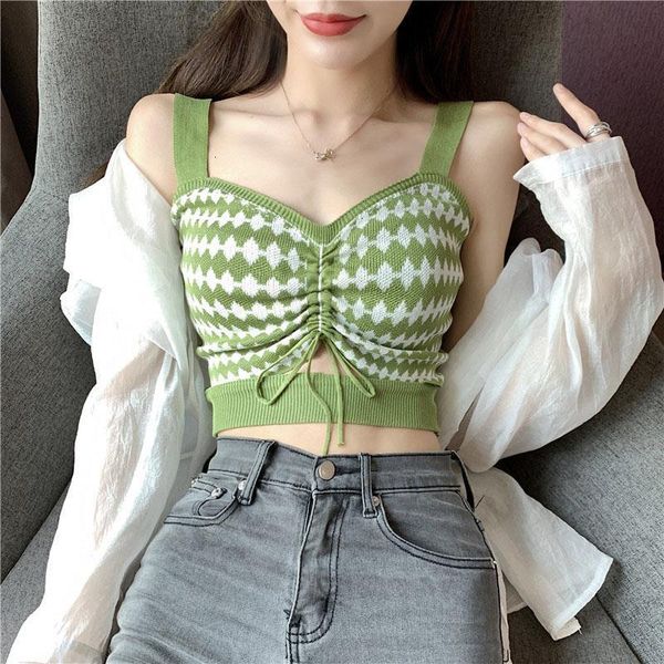 2020 summer knitted plaid tank women cropped t shirt drawstring sleeveless crop camiseta tirantes mujer, White
2020 summer knitted plaid tank women cropped t shirt drawstring sleeveless crop camiseta tirantes mujer, White