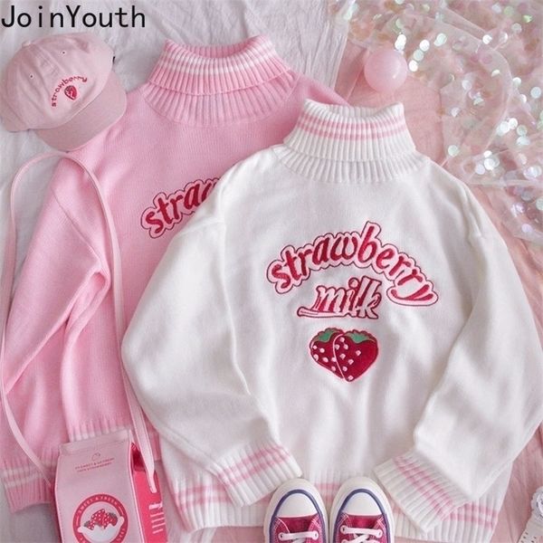 joinyouth turtleneck sweater sweet embroidery strawberry pknitted pullovers ropa mujer wear oversized loose jumper pull femme 201128, White;black
joinyouth turtleneck sweater sweet embroidery strawberry pknitted pullovers ropa mujer wear oversized loose jumper pull femme 201128, White;black