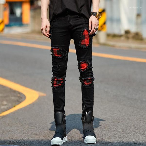 black checkered jeans with holes for men fashion casual hip hop punk gothic style jeans1, Blue
black checkered jeans with holes for men fashion casual hip hop punk gothic style jeans1, Blue