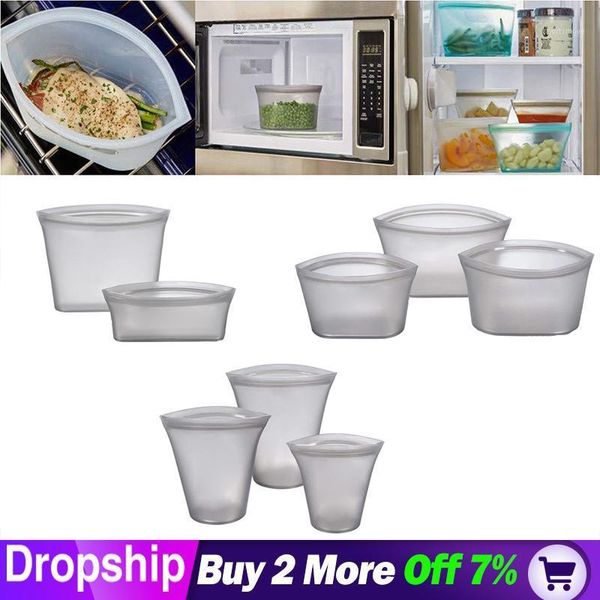

3d silicone leakproof reusable storage containers cup refrigerator microwave bowl vegetable fresh bag kitchen1