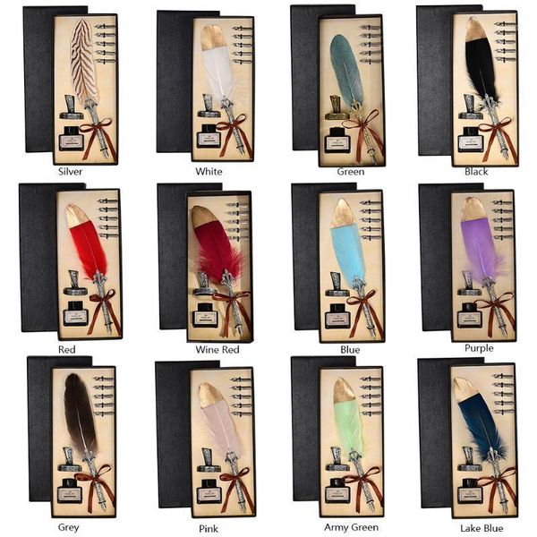 1 set vintage calligraphy feather dip pen + 5 nib writing ink quill fountain pen retro stationery wedding birthday gift1 
1 set vintage calligraphy feather dip pen + 5 nib writing ink quill fountain pen retro stationery wedding birthday gift1