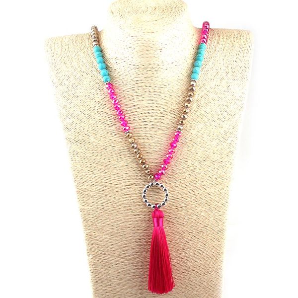 fashion 8mm fuchsia and gold glass crystal beads with circle charm thread fuchsia tassel necklace for women gift, Silver
fashion 8mm fuchsia and gold glass crystal beads with circle charm thread fuchsia tassel necklace for women gift, Silver