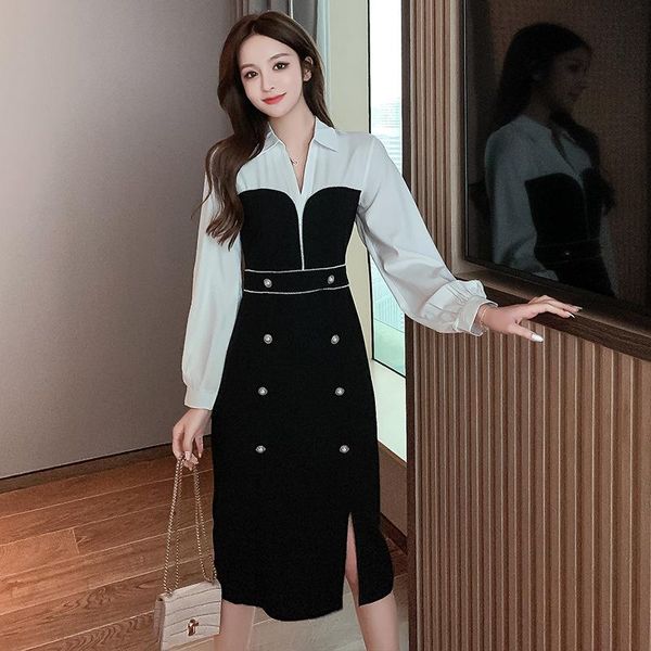 casual dresses 2021 autumn spring women dress patchwork french retro long sleeve silm fashion female vintage collor elegant midi, Black;gray
casual dresses 2021 autumn spring women dress patchwork french retro long sleeve silm fashion female vintage collor elegant midi, Black;gray