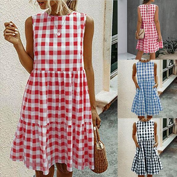 summer women dress plaid sleeveless casual sundress a line loose swing dress o neck beach korean style vestido navidad mujer, Black;gray
summer women dress plaid sleeveless casual sundress a line loose swing dress o neck beach korean style vestido navidad mujer, Black;gray