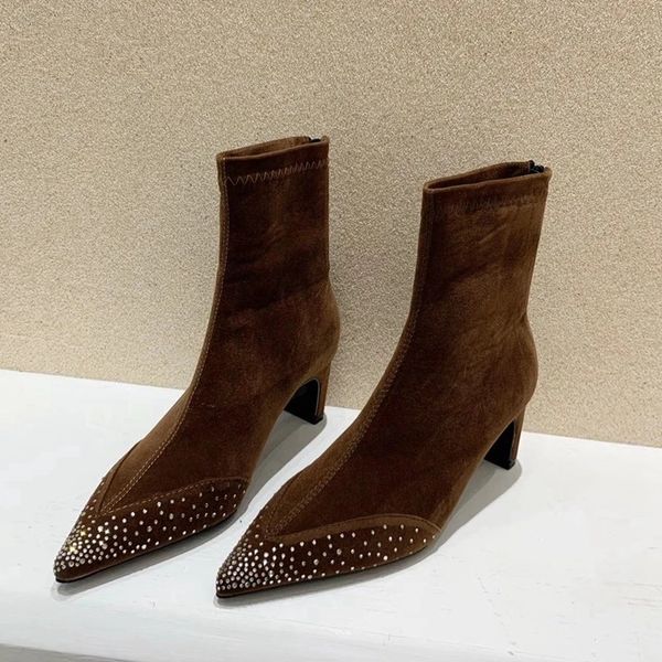 women ankle boots suede pointed toe square high heel short boots ladies fashion bling crystal zipper boot shoe, Black
women ankle boots suede pointed toe square high heel short boots ladies fashion bling crystal zipper boot shoe, Black